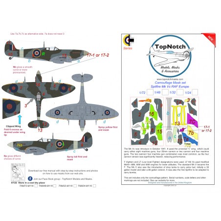 Supermarine Spitfire Mk.Vc RAF Europe camouflage pattern paint masks (designed to be used with Airfix and Trumpeter kits) 