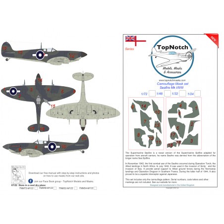 Supermarine Seafire Mk.I/Mk.II/Mk.III camouflage pattern paint masks (designed to be used with Airfix and Revell kits) 