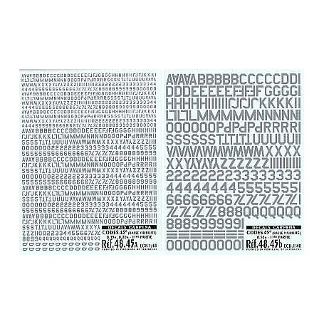 Decals Grey Code Letters and Numbers 45 degree corners Grey 3 sizes.0.15m 0.2m 0.5m . Double sheet 