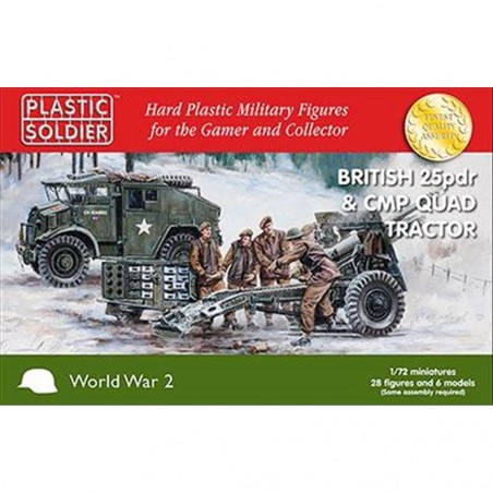 PLASTIC SOLDIER CO: 1/72nd British 25pdr and CMP Quad Tractor (2 guns + 2 tractors + 28 miniat.) Model kit