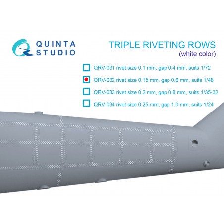 Triple riveting rows (rivet size 0.15 mm, gap 0.6 mm, suits 1/48 scale), White color, total length 4.4 m/14 ft 