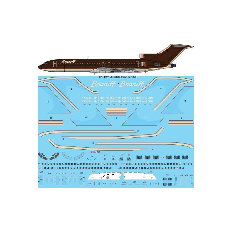 Decals Ultra Chocolate Boeing 727-227 Screen printed decal 