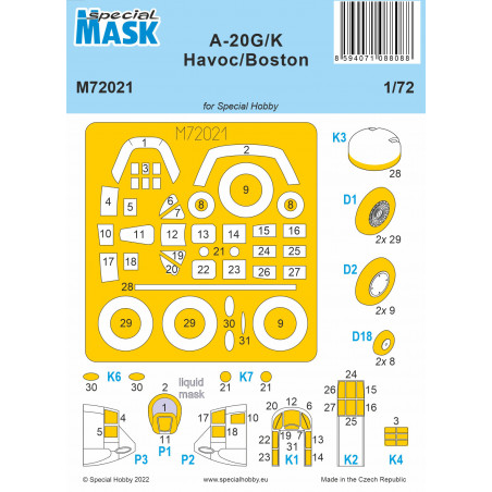 Douglas A-20G/K Havoc/Boston Mk.IV MASK (designed to be used with MPM, Revell and Special Hobby kits) 