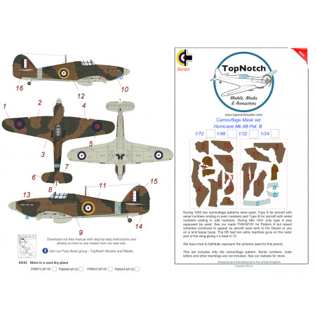 Hawker Hurricane Mk.IIB scheme B Camouflage pattern paint mask (designed to be used with Revell kits) 