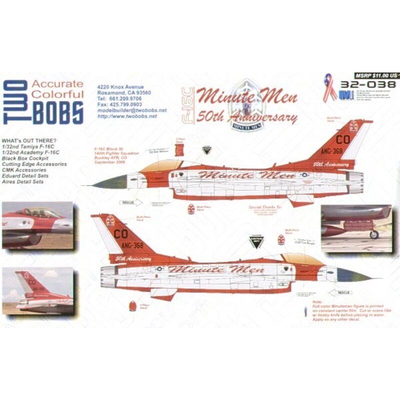 Decals Lockheed Martin F-16C Block 30 (1) Colorado ANG 50th Anniversary of the Minute Men ANG Demo Team. Special Red and Silver 