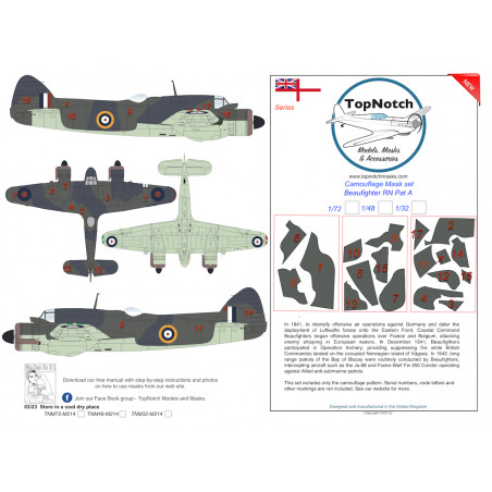 Bristol Beaufighter Royal Navy Pattern A camouflage pattern paint masks (designed to be used with 