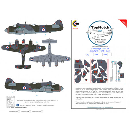 Bristol Beaufighter Mid/Late Pattern B camouflage pattern paint masks (designed to be used with 