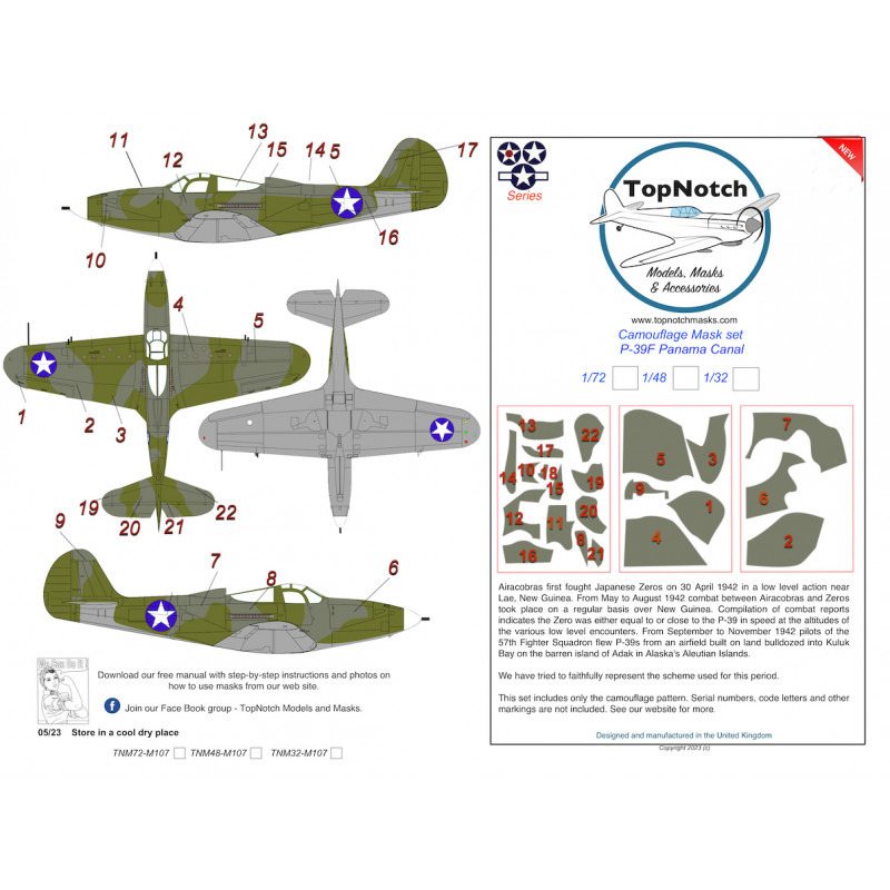 Bell P-39F Airacobra USA Panama Canal camouflage pattern paint masks (designed to be used with 