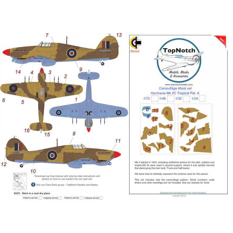 Hawker Hurricane Mk.IIc Tropical Pattern A Camouflage pattern paint masks (designed to 