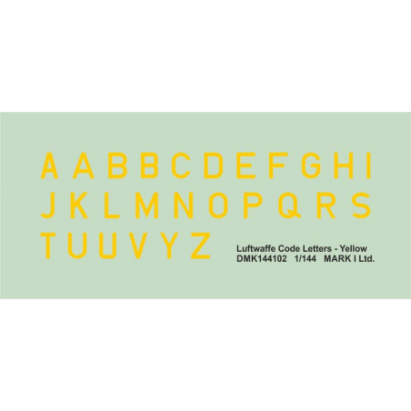 Decals Luftwaffe Code Letters - Yellow, 2 setsLetter height: 600 mm Scale height: 4.2 mm 