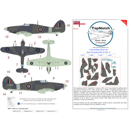 Hawker Sea Hurricane - Mk.IIc Pattern A Camouflage pattern paint masks (designed to 
