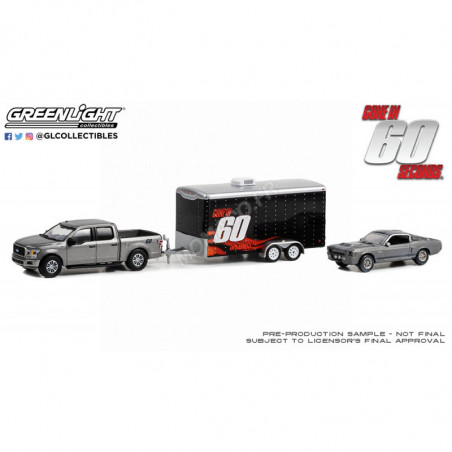 VEHICLE SET: FORD F-150 XL WITH DAMAGED FORD MUSTANG GT500 ELEANOR 1967 "60 SECONDS CHRONO" Die cast