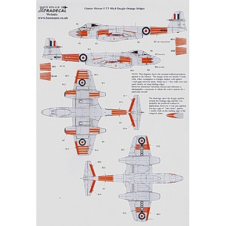 Decals Gloster Meteor F.TT Mk.8 Dayglo Orange Stripes 