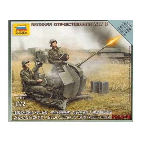 German 20mm Anti-Aircraft Gun Flak-38 with 2 Crew figures. Includes base as illustrated Model kit