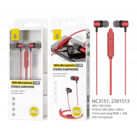 Ring earphone with microphone - NC3151 - 1.2m - Red