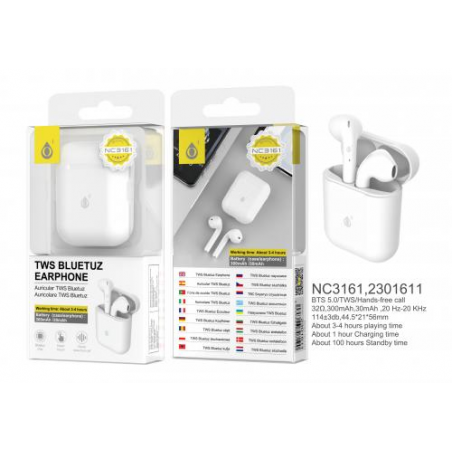 Bluetooth 5.0 TWS PURSE headphones (2*30mAh) with rechargeable case (300mAh) - White - AZ MR NC3161