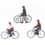 3 x Dockyard workers with bicycles. 2 riding and one walking. Set II Figures