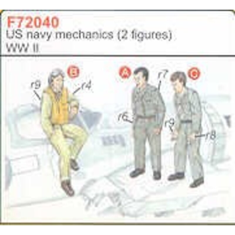 2 USN Mechanics & Pilot WWII Figures