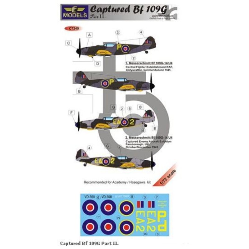 LF Models Decals 1/144 MESSERSCHMITT Bf-109G-2 American Captured Fighter Part 1