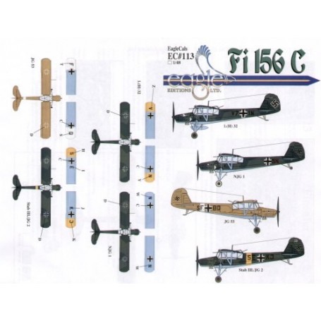 Decals Fieseler Fi 156C Storch (4) V7+1N 5/L(H) 32 +5N NJG 1 5E+KJ Stab III/JG 2 All RLM 70/71/65 SF+BD JG 53 RLM 79/65 Decals f