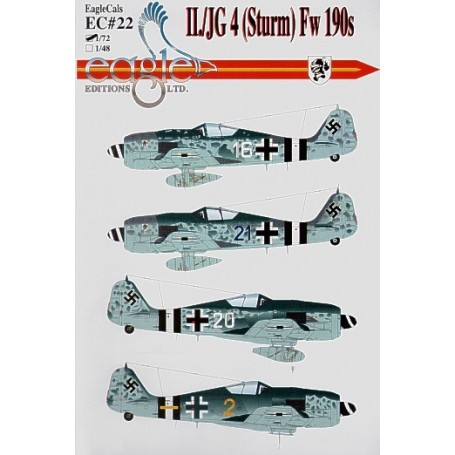 Decals Focke Wulf Fw 190A-8/RS II./JG4 (Sturm). (4) White 16 Ofhr Franz Schaar 5/JG4 Sept 44 Blue 21 Maj Gerhard Schroeder II/JG