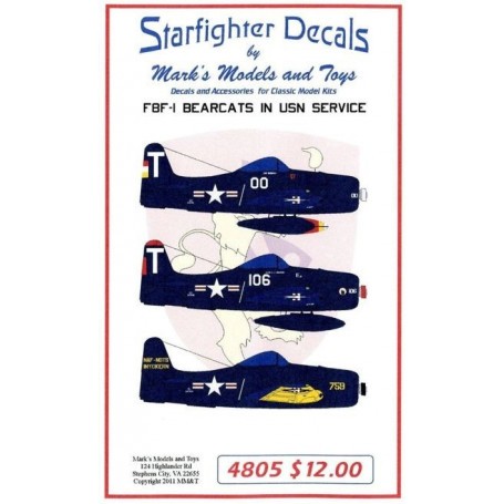 Decals Grumman F8F-1 Bearcats in USN service 