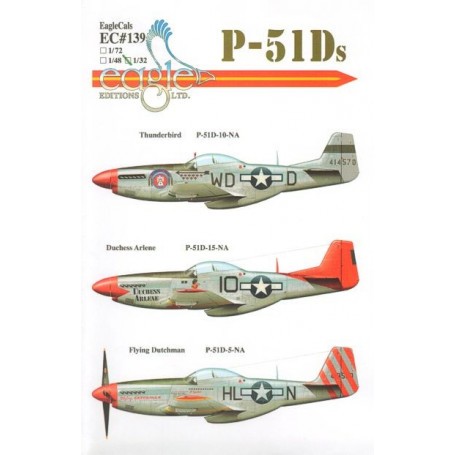 Decals P-51D Mustang Part 1 (3) 44-14570 WD-D 334th FS 4th FG Capt Ted E. Lines 'Thunderbird' red nose; 44-15648/10 Lt Robert W.