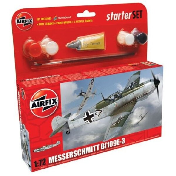 Messerschmitt Bf 109E-3 Starter Set includes Acrylic paints, brushes and poly cement Model kit