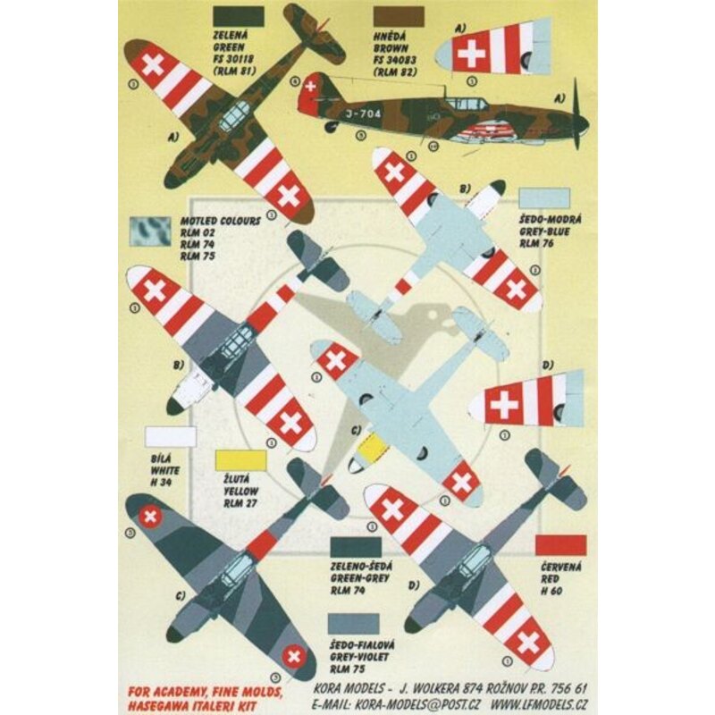 Decals Decals Bf 109 G-6/G-14 (Swiss Air Force)  (designed to be used with Academy, Fine Molds, Hasegawa and Italeri kits)  Deca