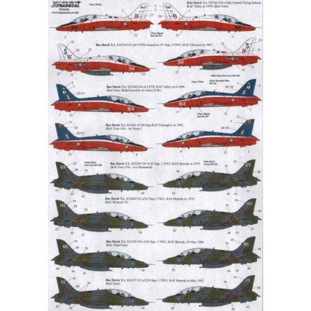 Decals Ex X72095. Revised and renumbered BAe Hawk T.1A 1979-1992 (28) Red/white/grey scheme XX164/164 CFS, RAF Valley 1979; XX31