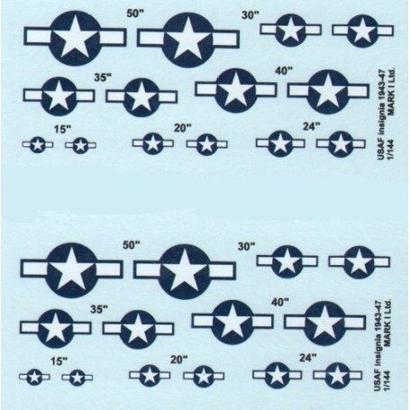 Decals USAF Insignia, 1943-47, 2 sets diameter: 15; 20; 24; 30; 35; 40; 50˝ 