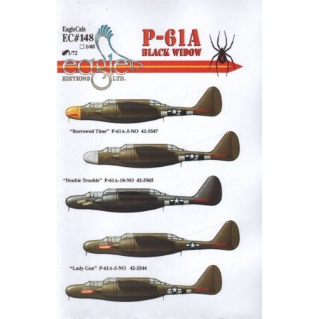 Decals Northrop P-61A Black Widow. - Borrowed Time - P-61A-5-NO - 42-5547 - Double Trouble - P-61A-10-NO - 42-5565 - Lady Gen - 