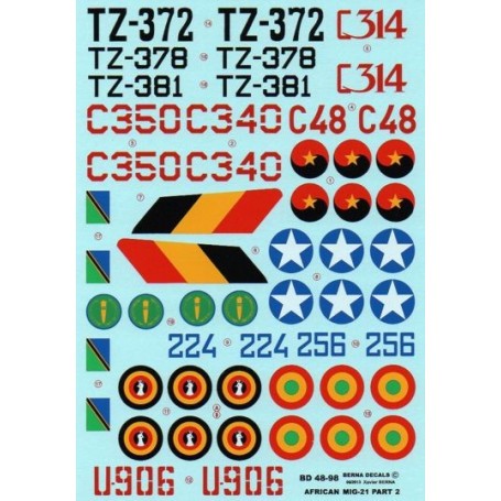 Decals African Air Force Mikoyan MiG-21 Part 2 (72-57 was revised and augmented): MiG-21bis TZ-372 TZ-378 TZ-381 & Mali 