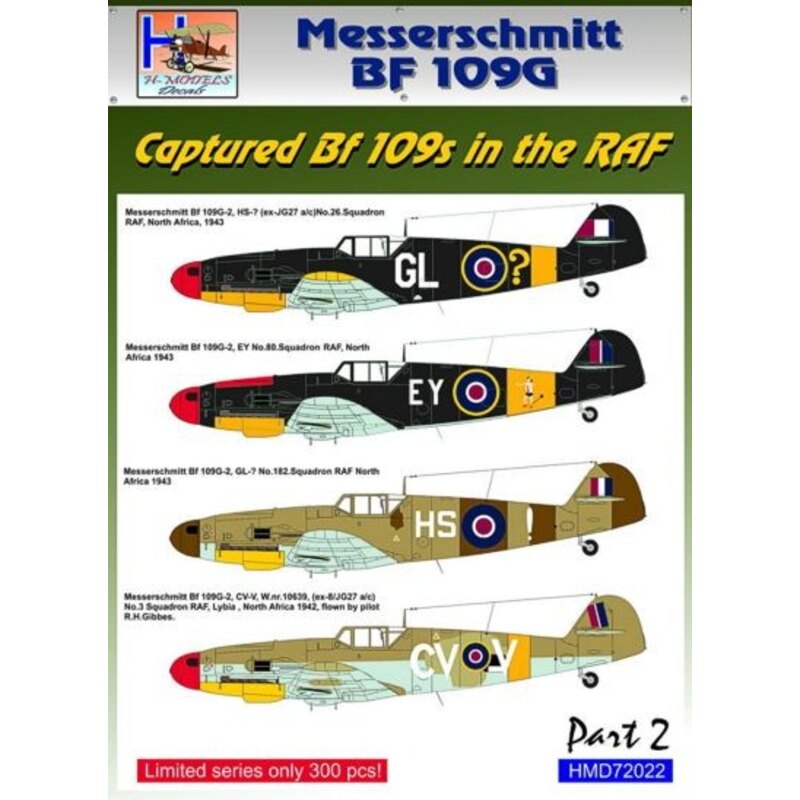 Decals Captured Messerschmitt Bf 109G- 2 x 4 in. RAF Pt.2 