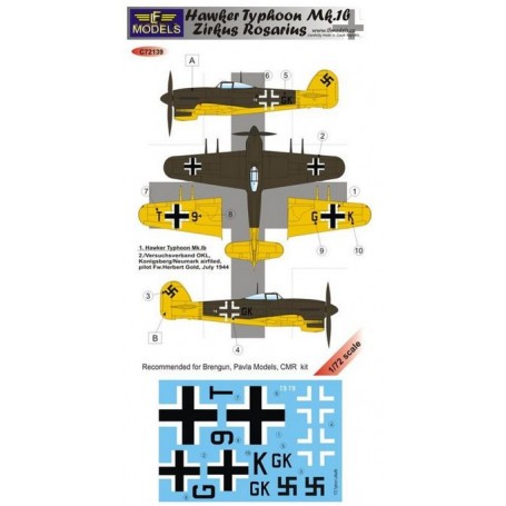Decals Hawker Typhoon Mk1b Zirkus Rosariusdesigned to be used with Brengun , Pavla Models and CMR kits 