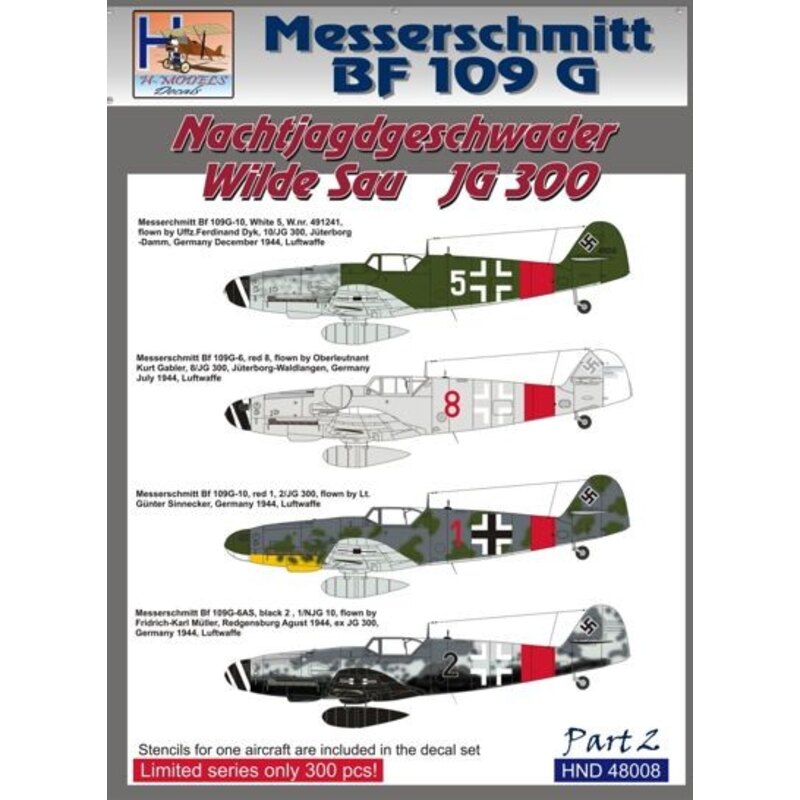 Decals Messerschmitt Bf 109G Nachtjagdgeschwader Wilde Sau JG300 , Pt.2 