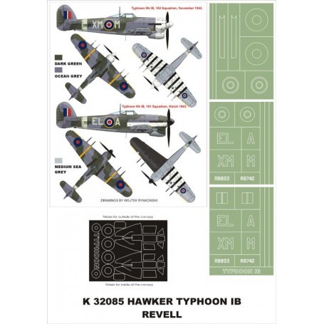 Hawker Typhoon Mk.IB 2 canopy mask (exterior and interior) + 3 insignia masks (designed to Be Farming with Revell kits) 