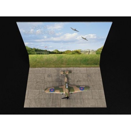 Battle of Britain Airfield Set V.2 (Grass Wall) with Bonus 3D Component: Three 1/144 sheets (approx dimensions of base and backd