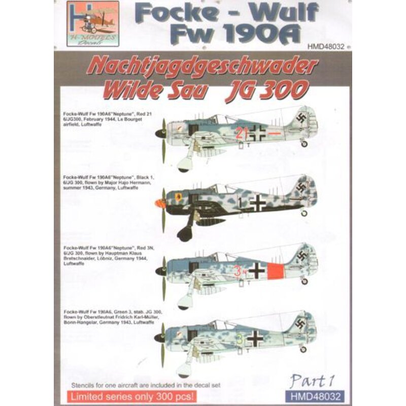 Decals Focke-Wulf Fw 190A NJGschw Wilde Sau JG300, Pt.1 