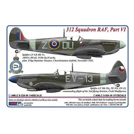 Decals 312 th Squadron RAF, Part VI / 3 decal version: Supermarine Spitfire LF LR Mk.Vc, AR614, DUoZ-2x + Spitfire LF Mk.IXe, TE