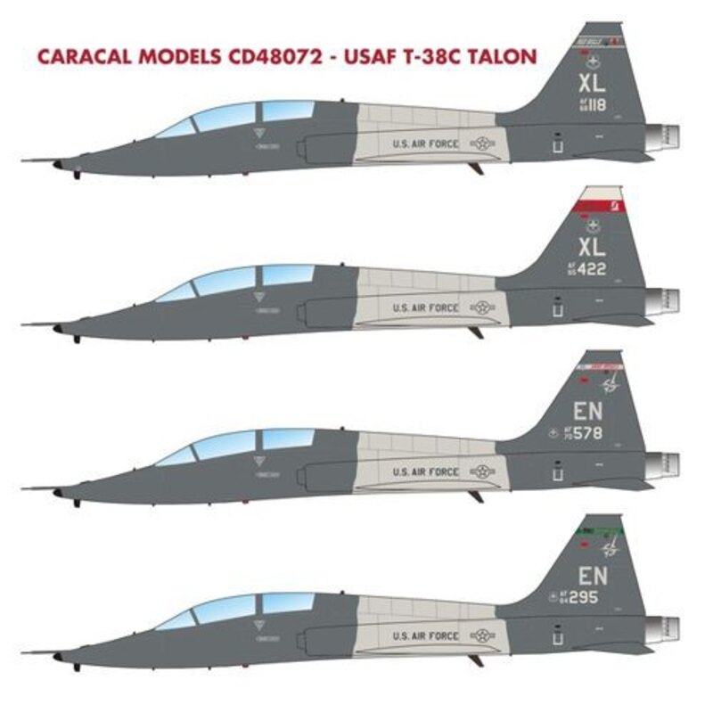 Decals USAF Northrop T-38C Talon. Multiple marking options for current USAF T-38C trainers 