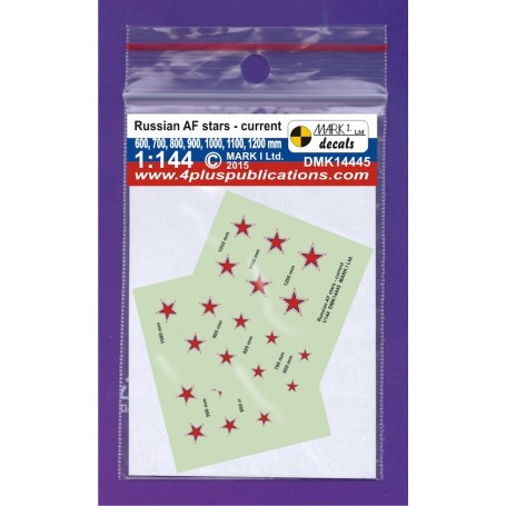 Decals Russian AF stars, modern (size 600, 700, 800, 900, 1000, 1100, 1200 mm), 2 sets scale size: 4.2 - 4.7 - 5.6 - 6.3 - 6.9 -