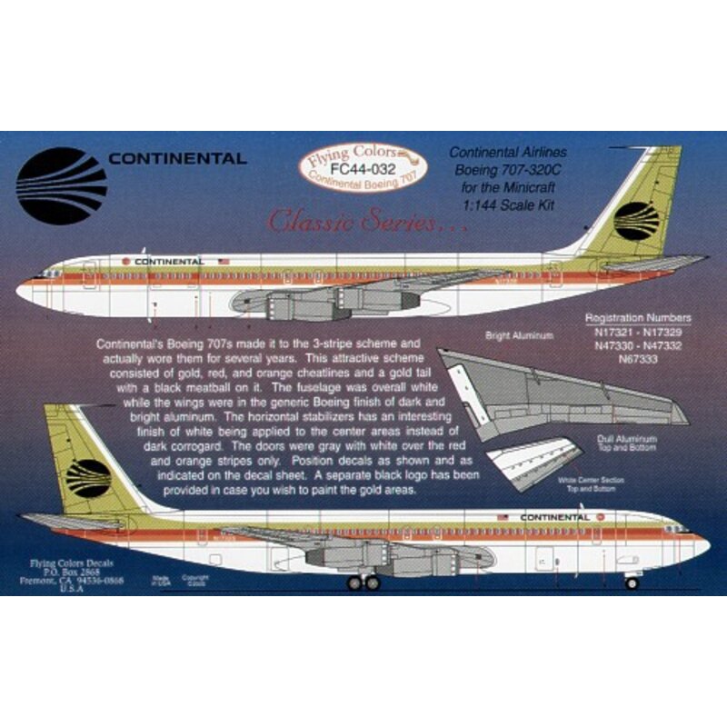 Decals Boeing 707-320C CONTINENTAL Gold/red/orange stripes 