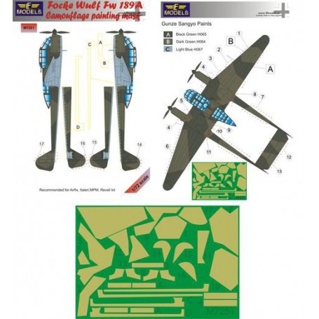 Focke-Wulf Fw 189A-1 camouflage pattern paint mask  (designed to be used with Airfix, Italeri and MPM kits) 