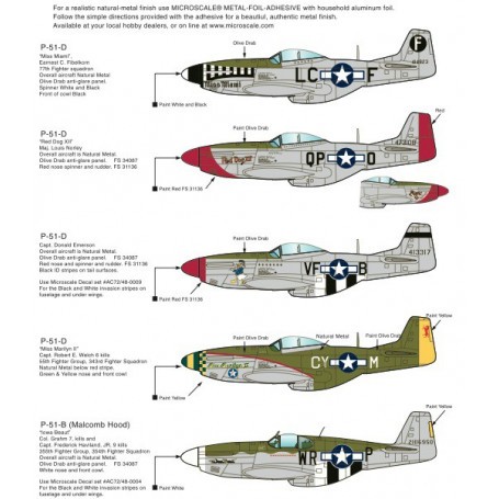 Decals North-American P-51B The Iowa Beaut, P-51D's Donald Emerson's, Miss Miami, Miss marilyn II & Red Dog XII 