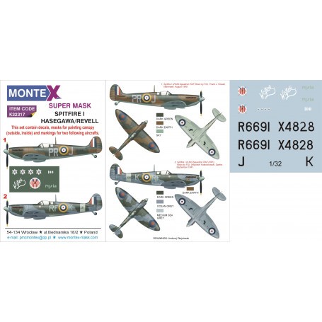 Supermarine Spitfire Mk.I	 (designed to be used with Hasegawa and Revell kits) 	2 canopy masks (outside and inside canopy masks)
