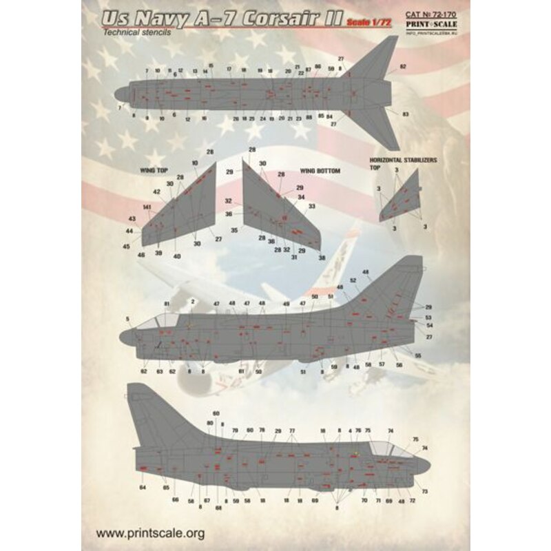 Print scale decals Decals Us Navy A-7 Corsair Technical stencils [A-7...