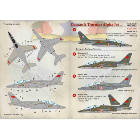 Decals Dassault/Dornier Alpha Jet Part 21. Alpha Jet E Unit: GE 314 (Groupement ecole) 'Christian Martel', Armee de l'Air Serial