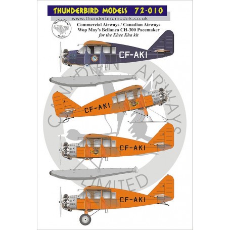 Decals Wilfred 'Wop' May's Bellanca CH-300 Pacemaker (designed to be used with Khee Kha kits) 
