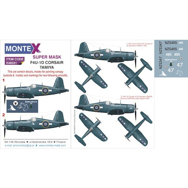 Montex 1/48 VOUGHT F4U-1 CORSAIR CANOPY PAINT MASK Hobby Boss
